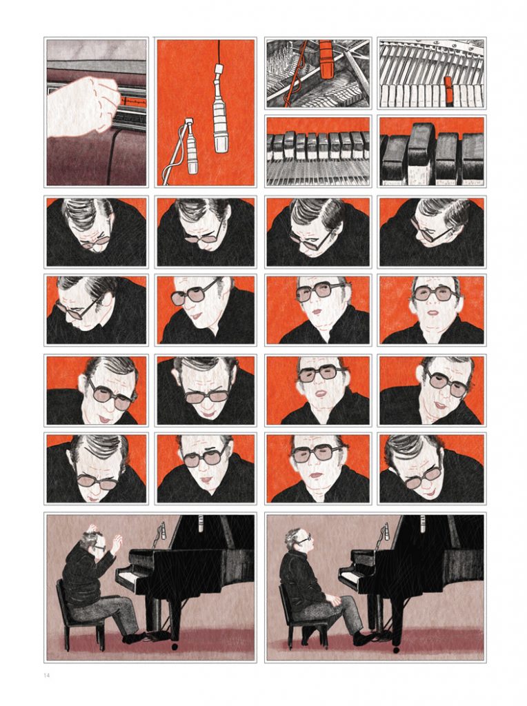 Ilustración del libro de Sandrine Revel "Glenn Gould: Una vida a contratiempo"