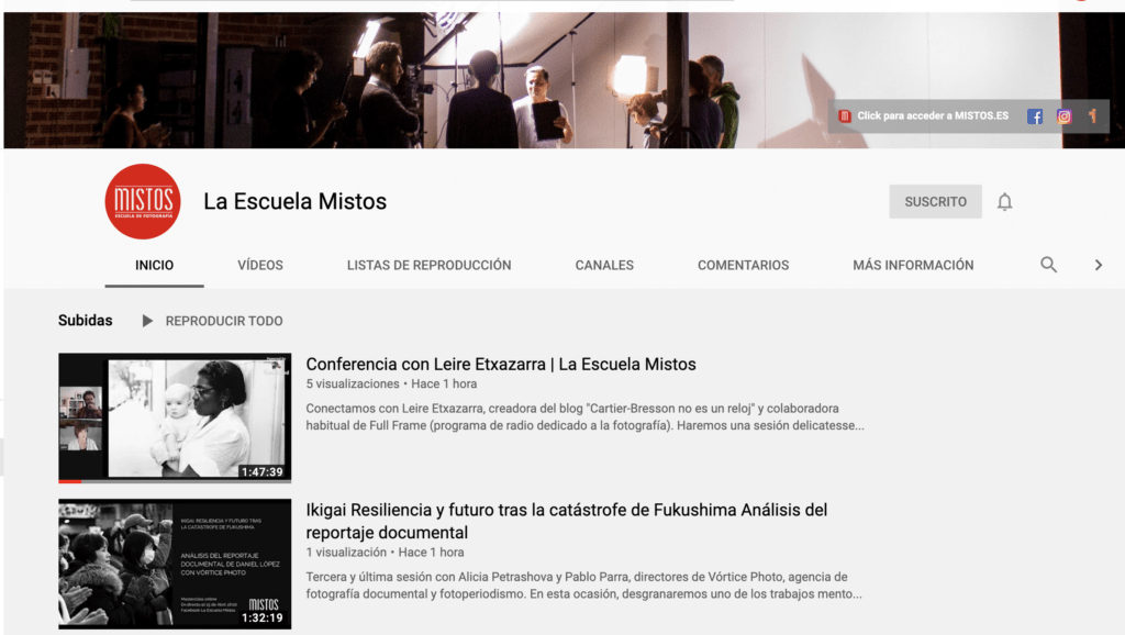 En nuestro canal de youtube dispones de todas las conferencias sobre fotografía online emitidos